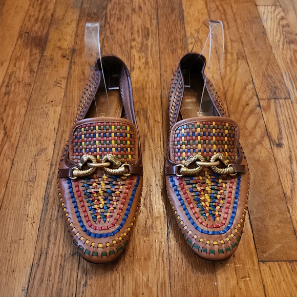 Tory Burch Jessa Woven Leather Loafers In Aged Camello/ Multi / Gold - Picture 6 of 12